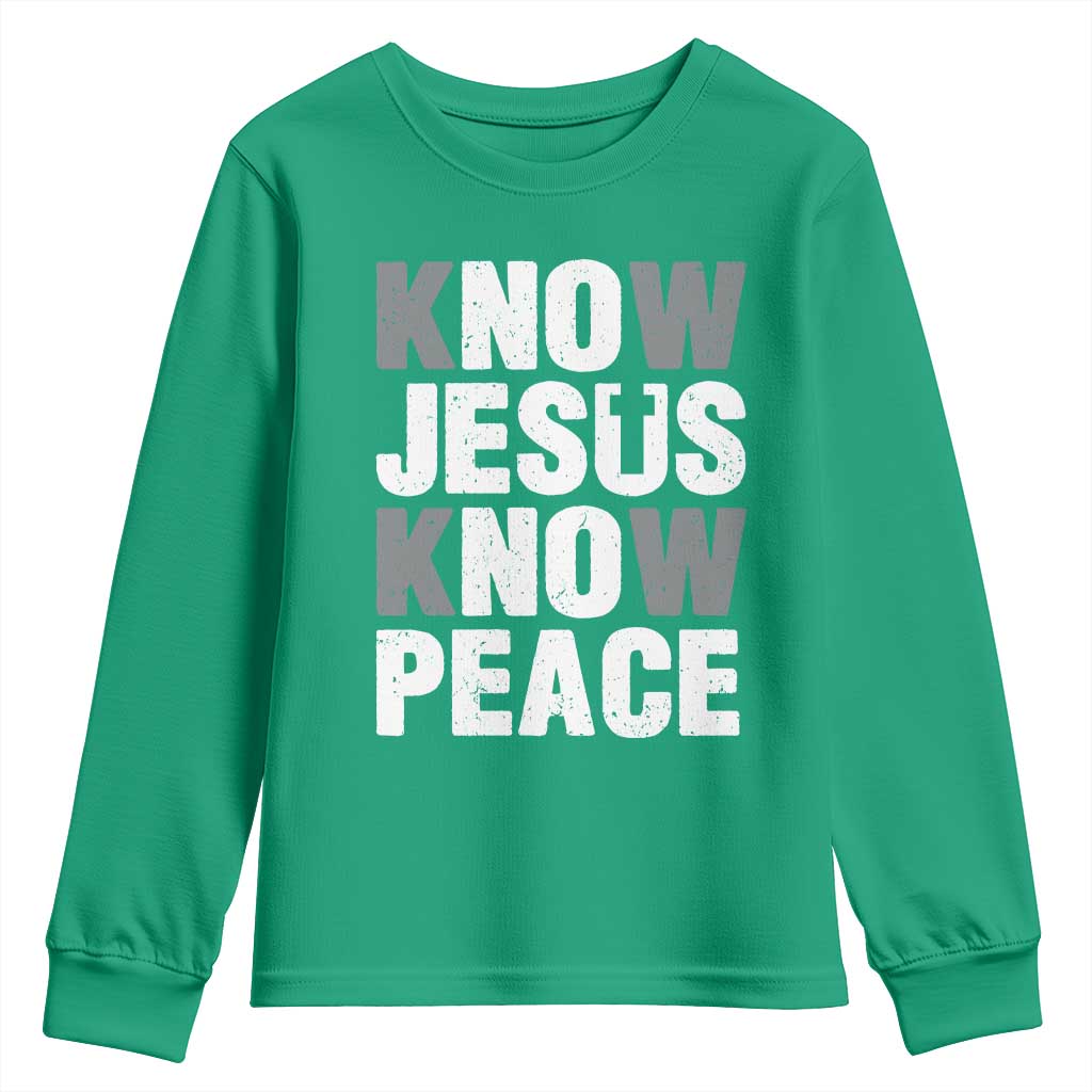 Christian Know Jesus Know Peace Youth Sweatshirt Religion God Church Bible - Wonder Print Shop