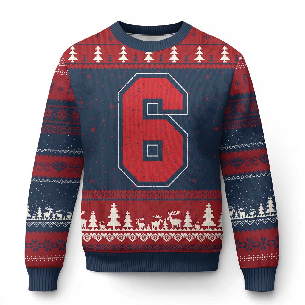 Number 6 Ugly Christmas Sweater Fan Varsity Sports Team 67 Jersey Number - Wonder Print Shop