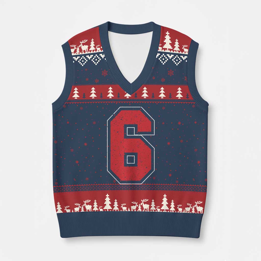 Number 6 V-Neck Knit Sweater Vest Fan Varsity Sports Team 67 Jersey Number - Wonder Print Shop