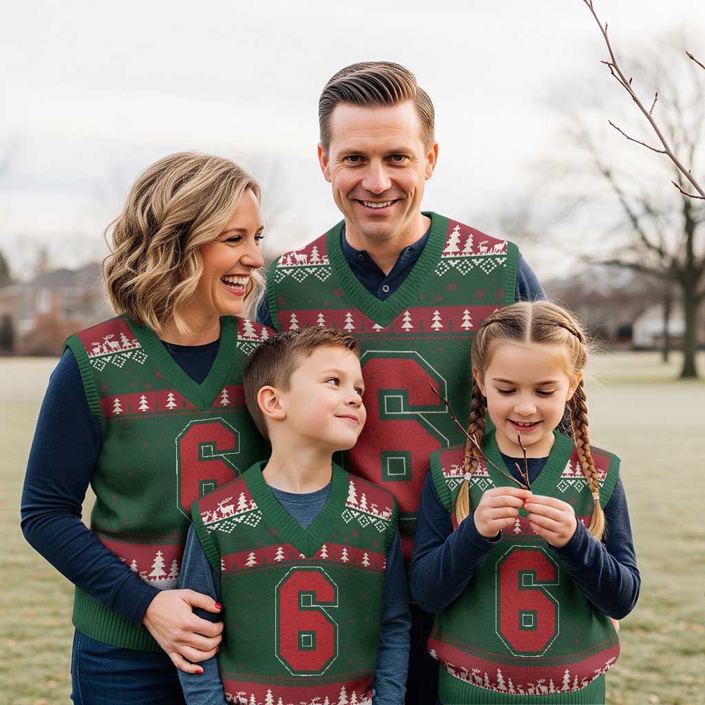 Number 6 V-Neck Knit Sweater Vest Fan Varsity Sports Team 67 Jersey Number - Wonder Print Shop