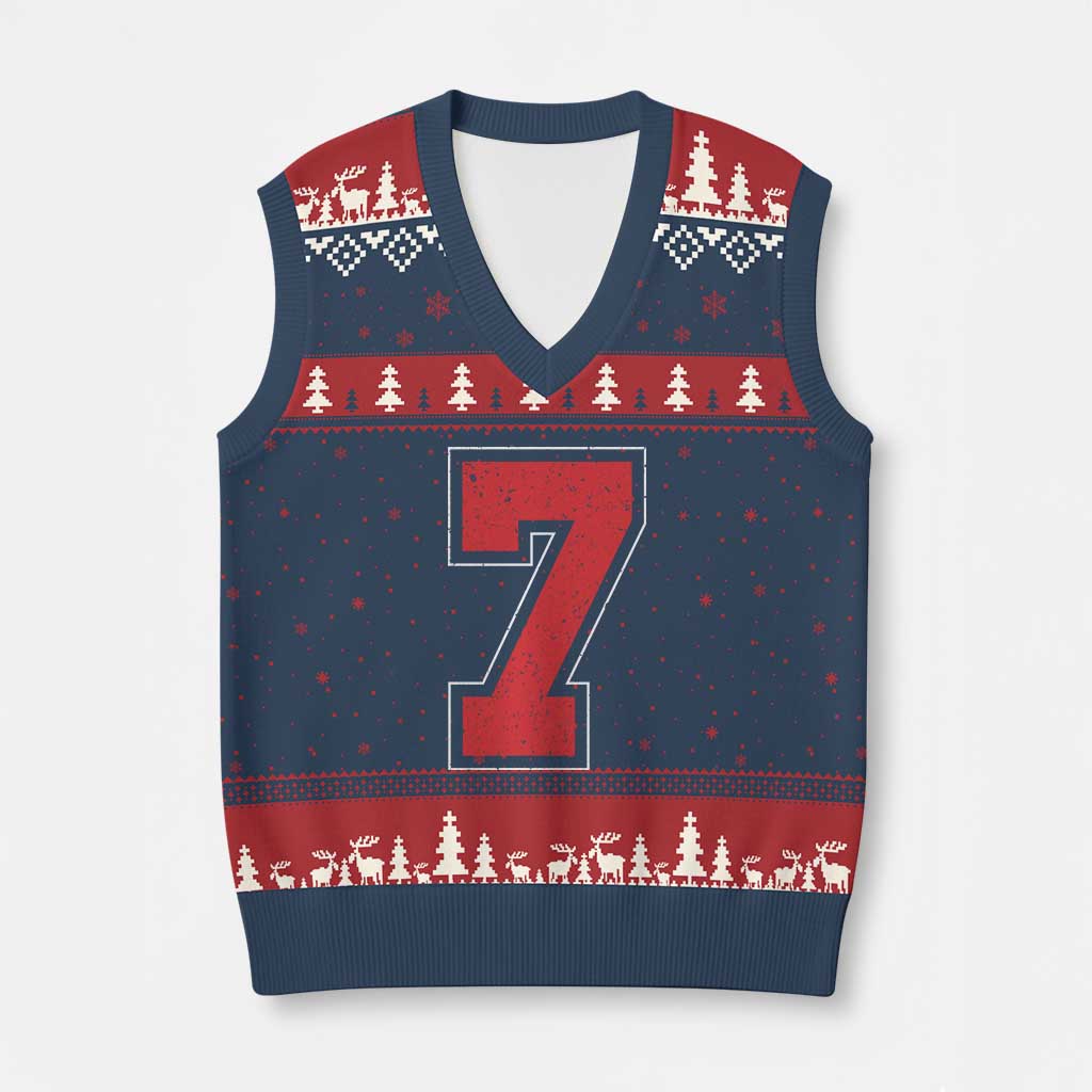 Number 7 V-Neck Knit Sweater Vest Fan Varsity Sports Team 67 Jersey Number - Wonder Print Shop