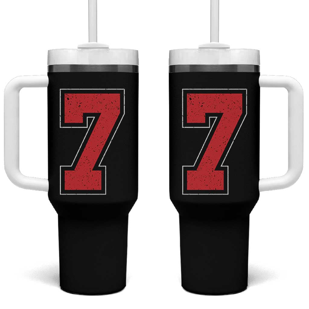 Number 7 Tumbler With Handle Fan Varsity Sports Team 67 Jersey Number - Wonder Print Shop