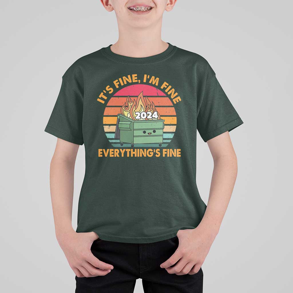 Funny It's Fine I'm Everything Is Fine 2024 T Shirt For Kid Cute Vintage Lil Dumpster Fire - Wonder Print Shop