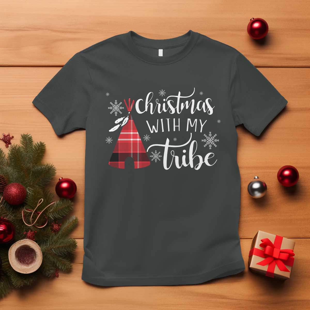 Funny Christmas Native American T Shirt Christmas With My Tribes - Wonder Print Shop