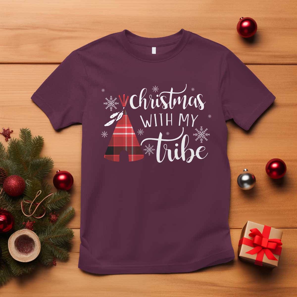Funny Christmas Native American T Shirt Christmas With My Tribes - Wonder Print Shop