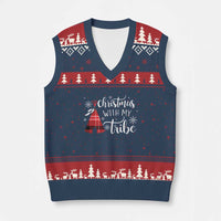 Funny Xmas Native American V-Neck Knit Sweater Vest Xmas With My Tribes - Wonder Print Shop
