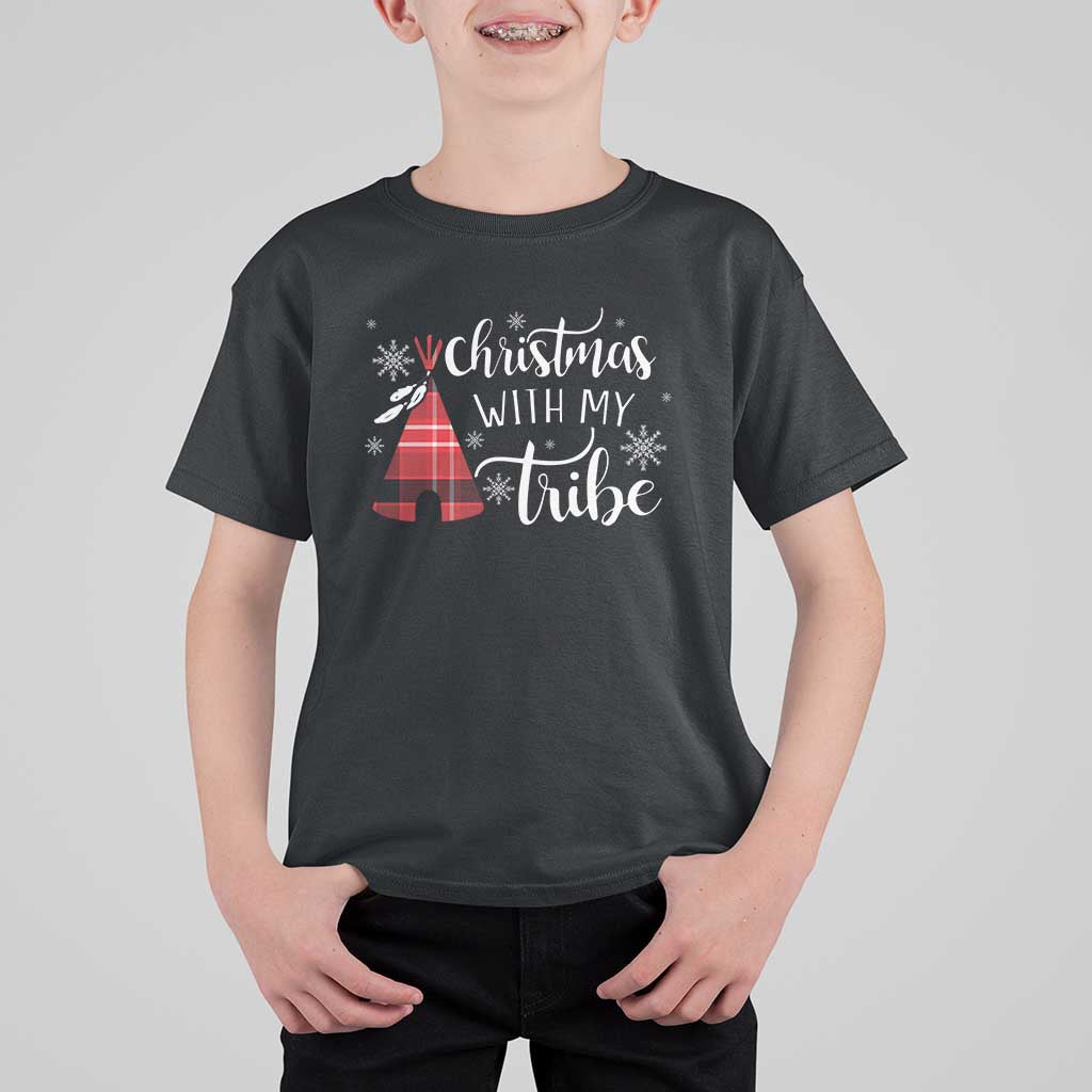 Funny Christmas Native American T Shirt For Kid Christmas With My Tribes - Wonder Print Shop