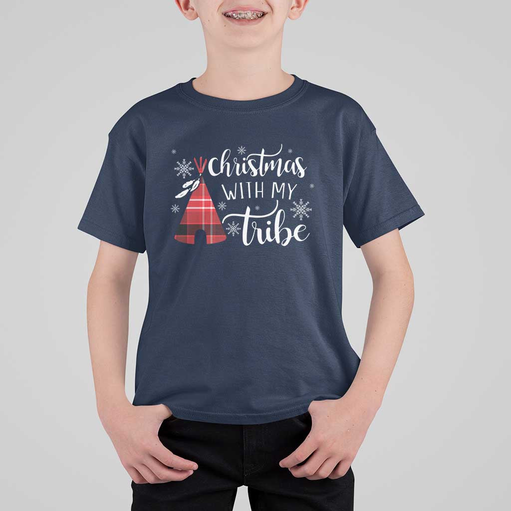 Funny Christmas Native American T Shirt For Kid Christmas With My Tribes - Wonder Print Shop