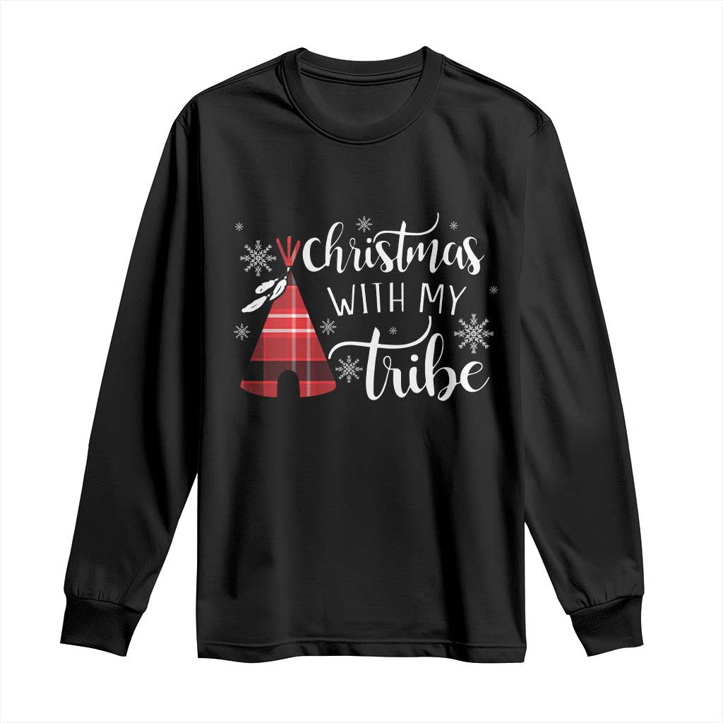 Funny Christmas Native American Long Sleeve Shirt Christmas With My Tribes