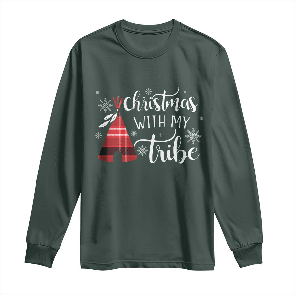 Funny Christmas Native American Long Sleeve Shirt Christmas With My Tribes