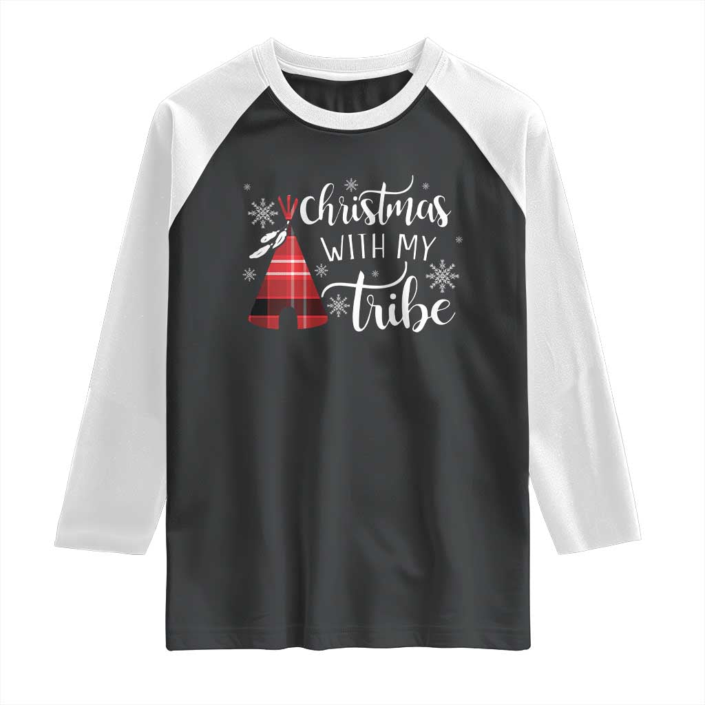 Funny Christmas Native American Raglan Shirt Christmas With My Tribes - Wonder Print Shop