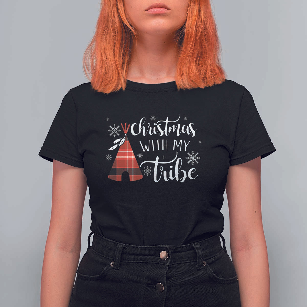 Funny Christmas Native American T Shirt For Women Christmas With My Tribes - Wonder Print Shop