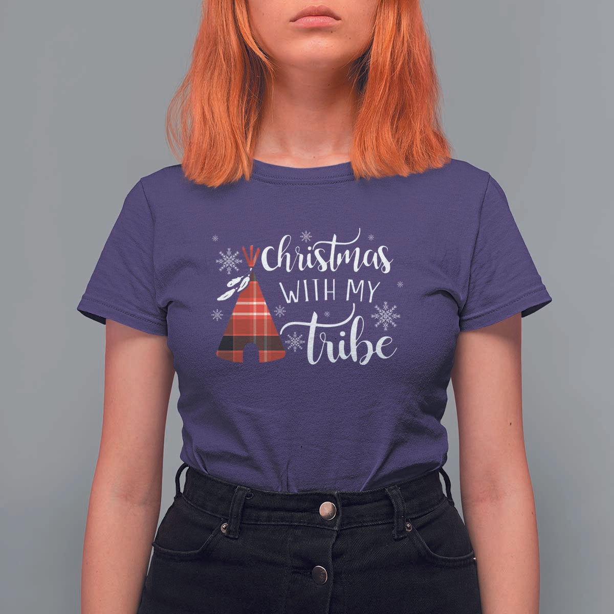 Funny Christmas Native American T Shirt For Women Christmas With My Tribes - Wonder Print Shop