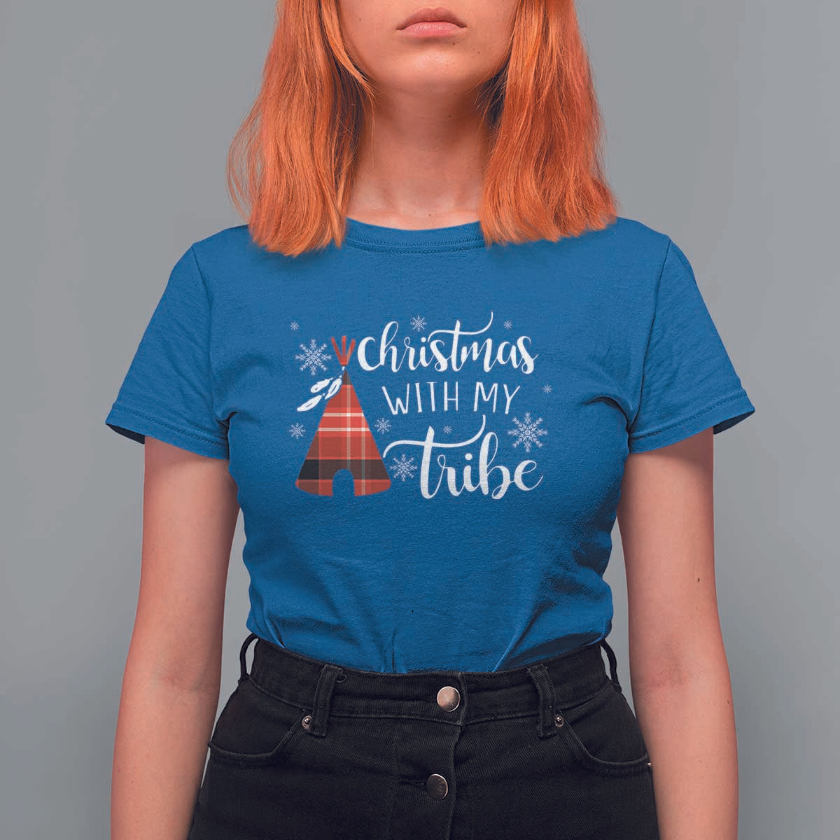 Funny Christmas Native American T Shirt For Women Christmas With My Tribes - Wonder Print Shop