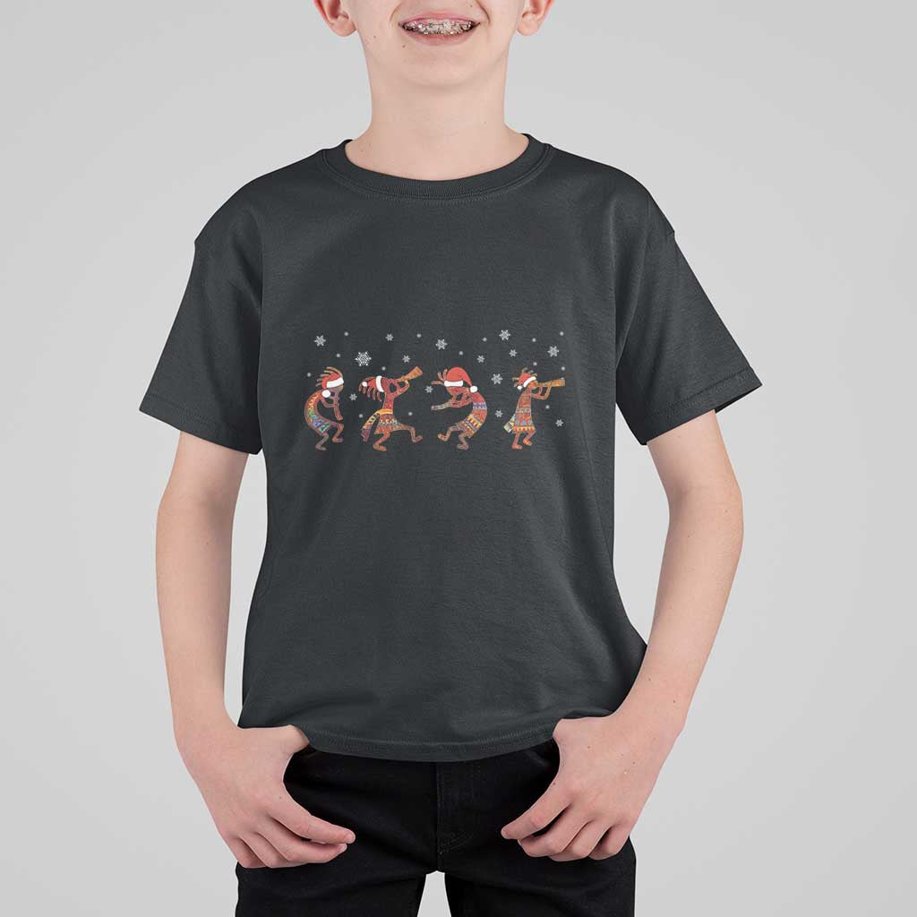 Funny Christmas Native American T Shirt For Kid Santa Kokopeli Snowflake - Wonder Print Shop