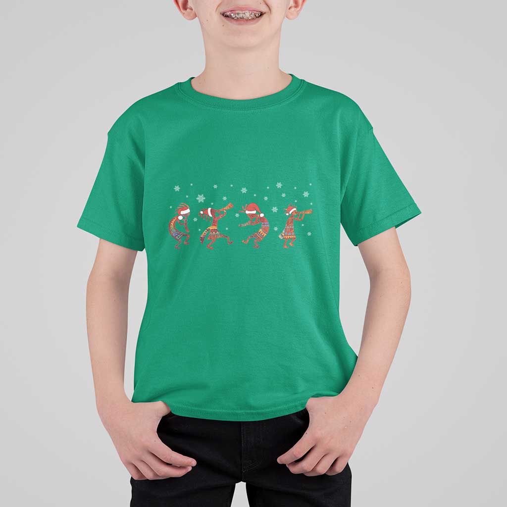 Funny Christmas Native American T Shirt For Kid Santa Kokopeli Snowflake - Wonder Print Shop