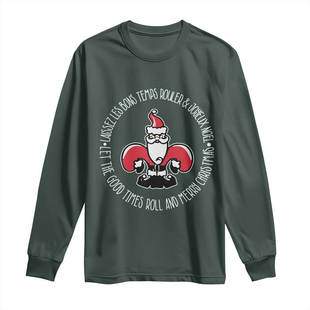 Funny Cajun Louisiana Christmas Long Sleeve Shirt Laissez Les Bons Temps Rouler & Joyeux Merry Christmas Santa Saint Symbol