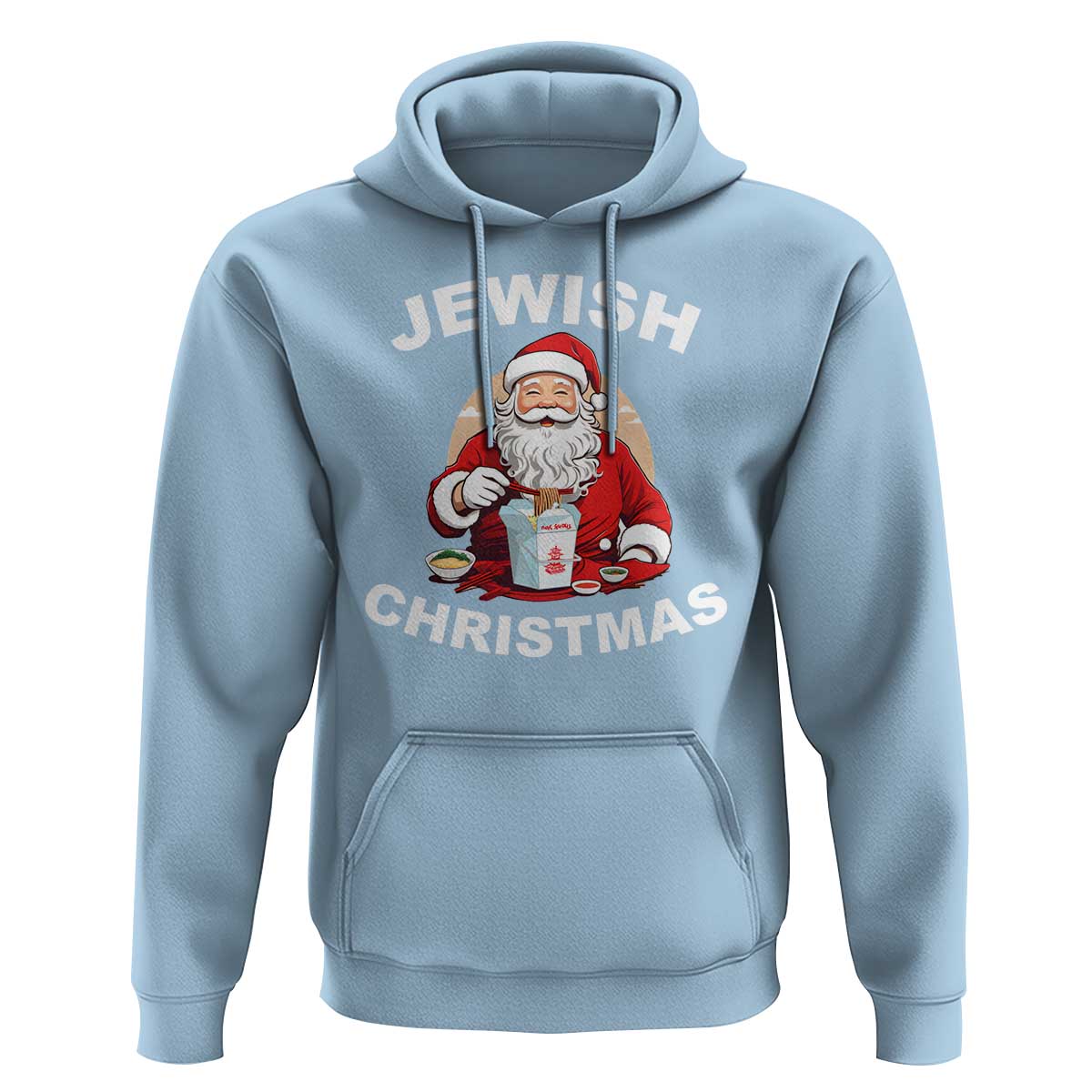 Funny Jewish Christmas Hoodie Santa Is Eating Chinese Food Hanukkah Hebrew
