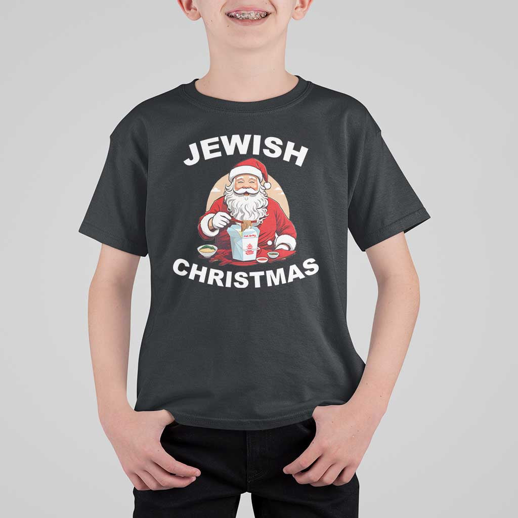 Funny Jewish Christmas T Shirt For Kid Santa Is Eating Chinese Food Hanukkah Hebrew - Wonder Print Shop