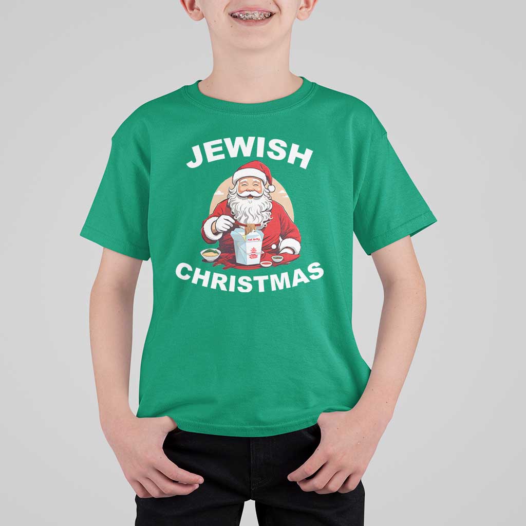Funny Jewish Christmas T Shirt For Kid Santa Is Eating Chinese Food Hanukkah Hebrew - Wonder Print Shop