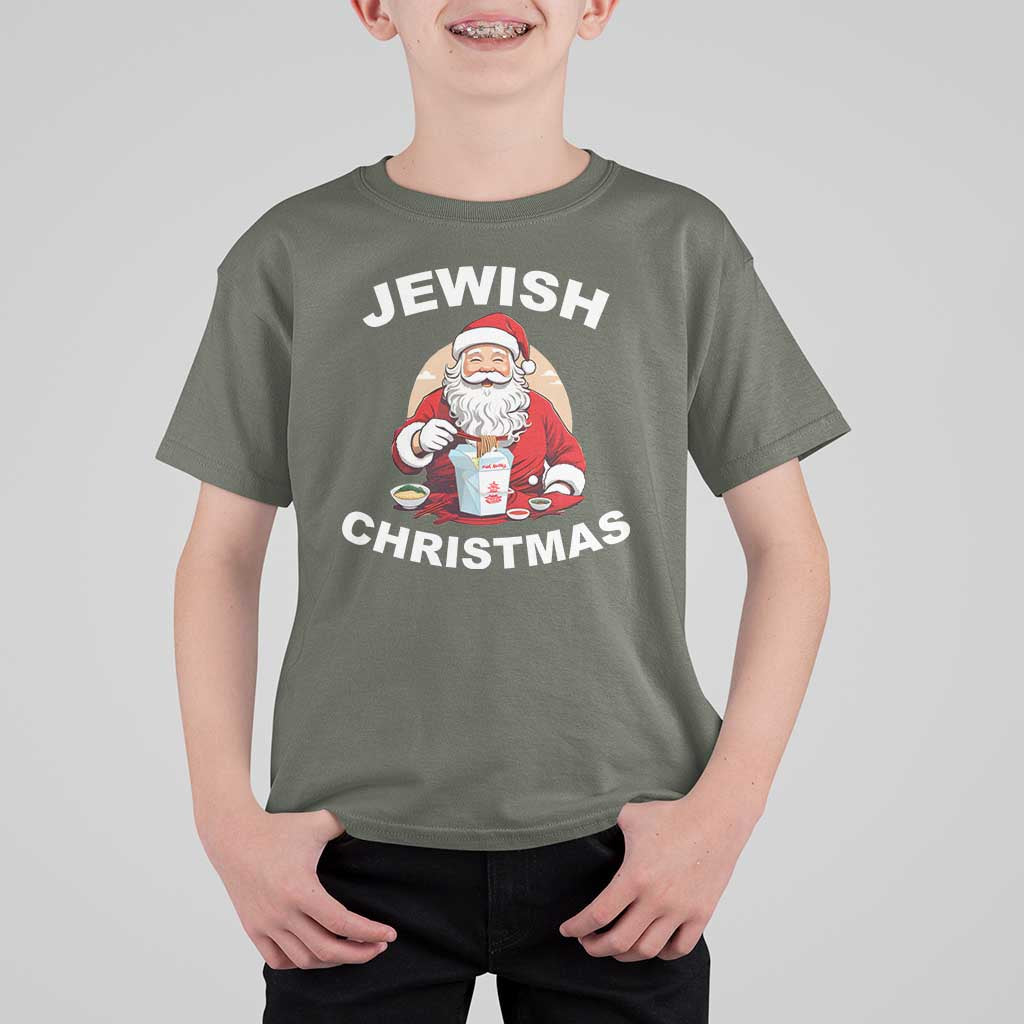 Funny Jewish Christmas T Shirt For Kid Santa Is Eating Chinese Food Hanukkah Hebrew - Wonder Print Shop