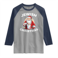 Funny Jewish Christmas Raglan Shirt Santa Is Eating Chinese Food Hanukkah Hebrew - Wonder Print Shop