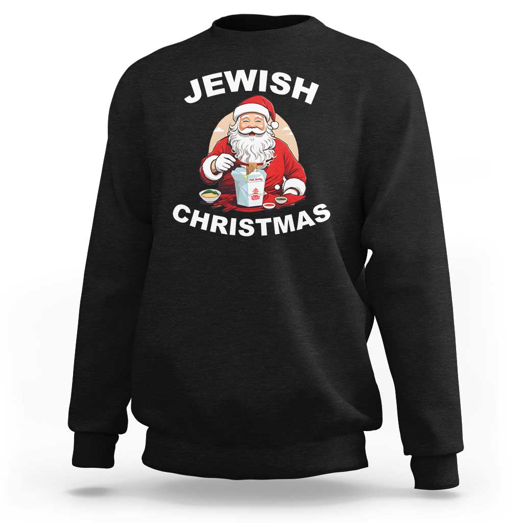 Funny Jewish Christmas Sweatshirt Santa Is Eating Chinese Food Hanukkah Hebrew - Wonder Print Shop