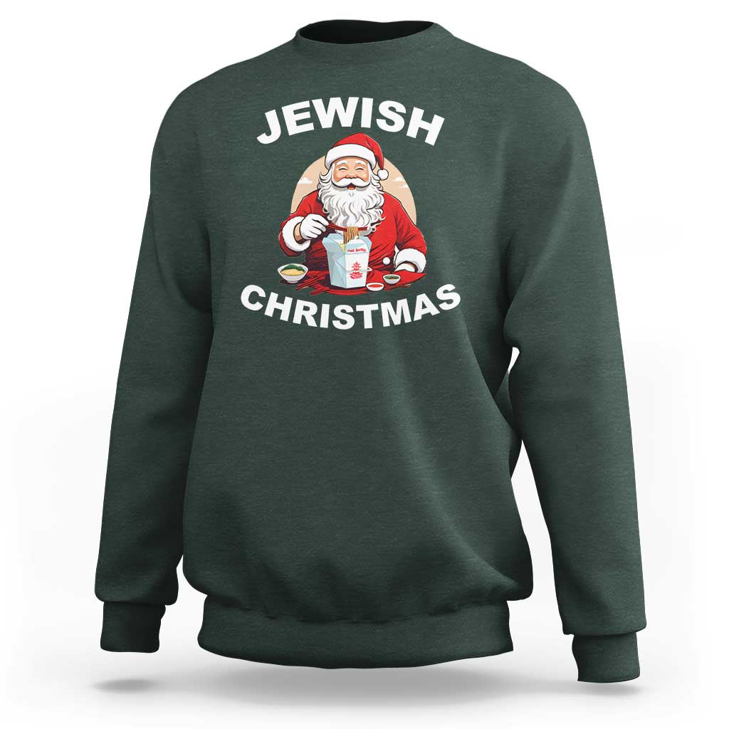 Funny Jewish Christmas Sweatshirt Santa Is Eating Chinese Food Hanukkah Hebrew - Wonder Print Shop