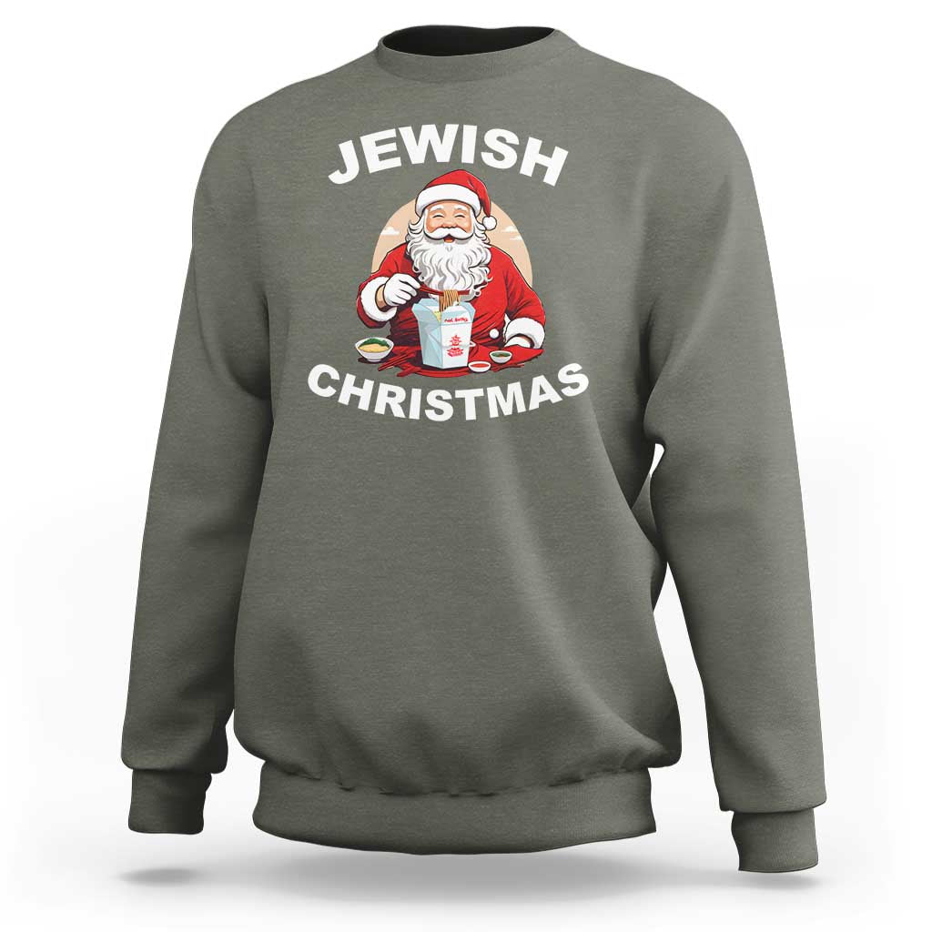 Funny Jewish Christmas Sweatshirt Santa Is Eating Chinese Food Hanukkah Hebrew - Wonder Print Shop