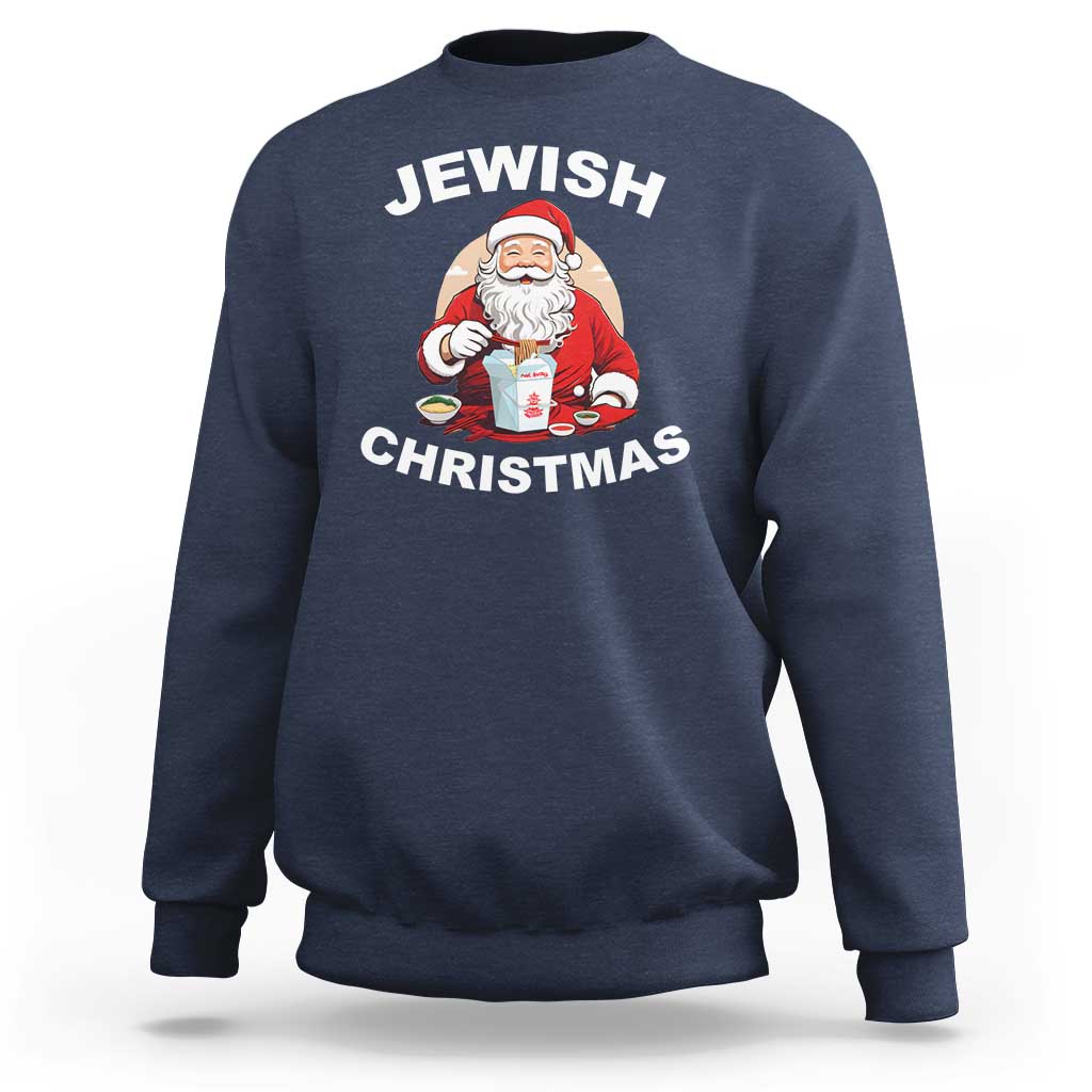 Funny Jewish Christmas Sweatshirt Santa Is Eating Chinese Food Hanukkah Hebrew - Wonder Print Shop