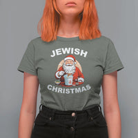 Funny Jewish Christmas T Shirt For Women Santa Is Eating Chinese Food Hanukkah Hebrew - Wonder Print Shop