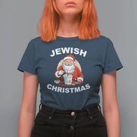 Funny Jewish Christmas T Shirt For Women Santa Is Eating Chinese Food Hanukkah Hebrew - Wonder Print Shop