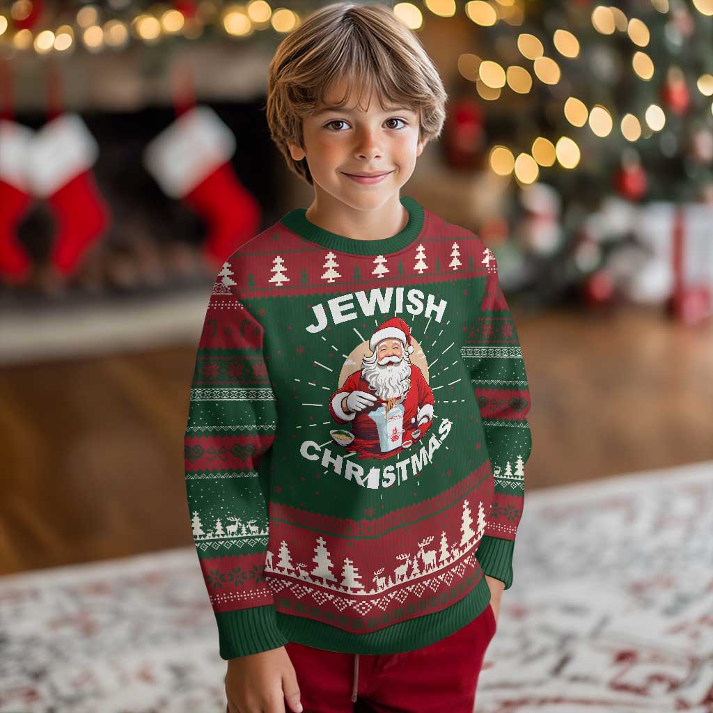 Funny Jewish Xmas Ugly Christmas Sweater Santa Is Eating Chinese Food Hanukkah Hebrew - Wonder Print Shop