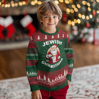 Funny Jewish Xmas Ugly Christmas Sweater Santa Is Eating Chinese Food Hanukkah Hebrew - Wonder Print Shop