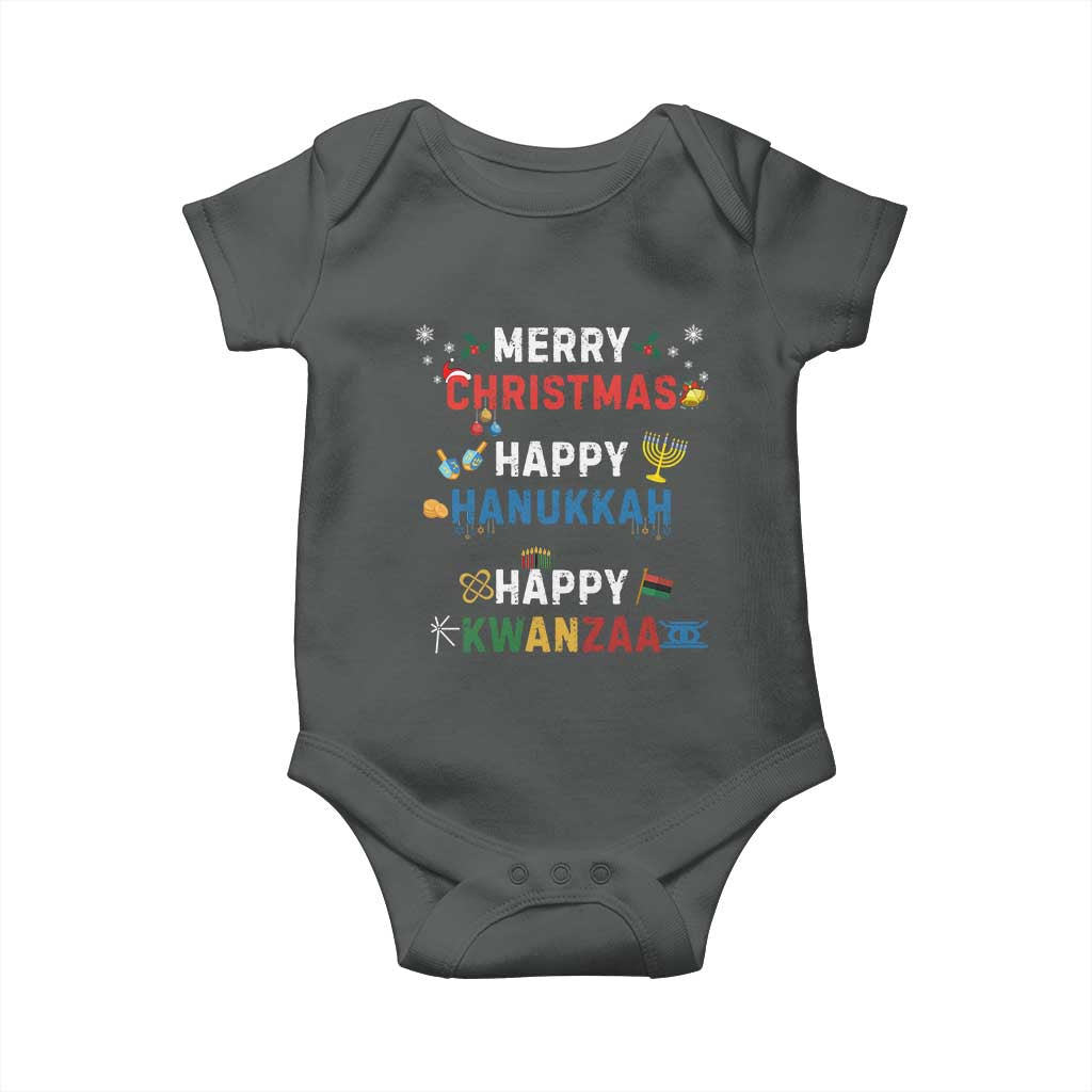 Funny Merry Christmas Happy Hanukkah Happy Kwanzaa Holiday Baby Onesie