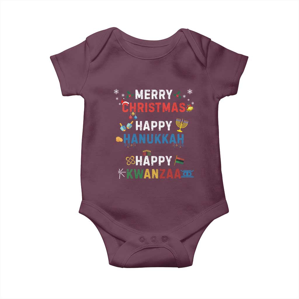 Funny Merry Christmas Happy Hanukkah Happy Kwanzaa Holiday Baby Onesie