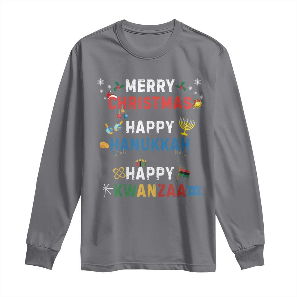 Funny Merry Christmas Happy Hanukkah Happy Kwanzaa Holiday Long Sleeve Shirt