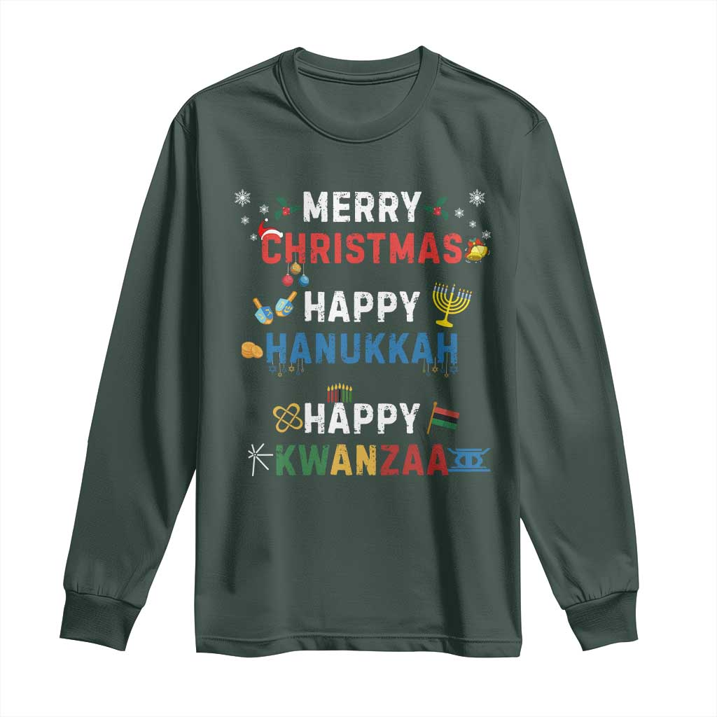 Funny Merry Christmas Happy Hanukkah Happy Kwanzaa Holiday Long Sleeve Shirt