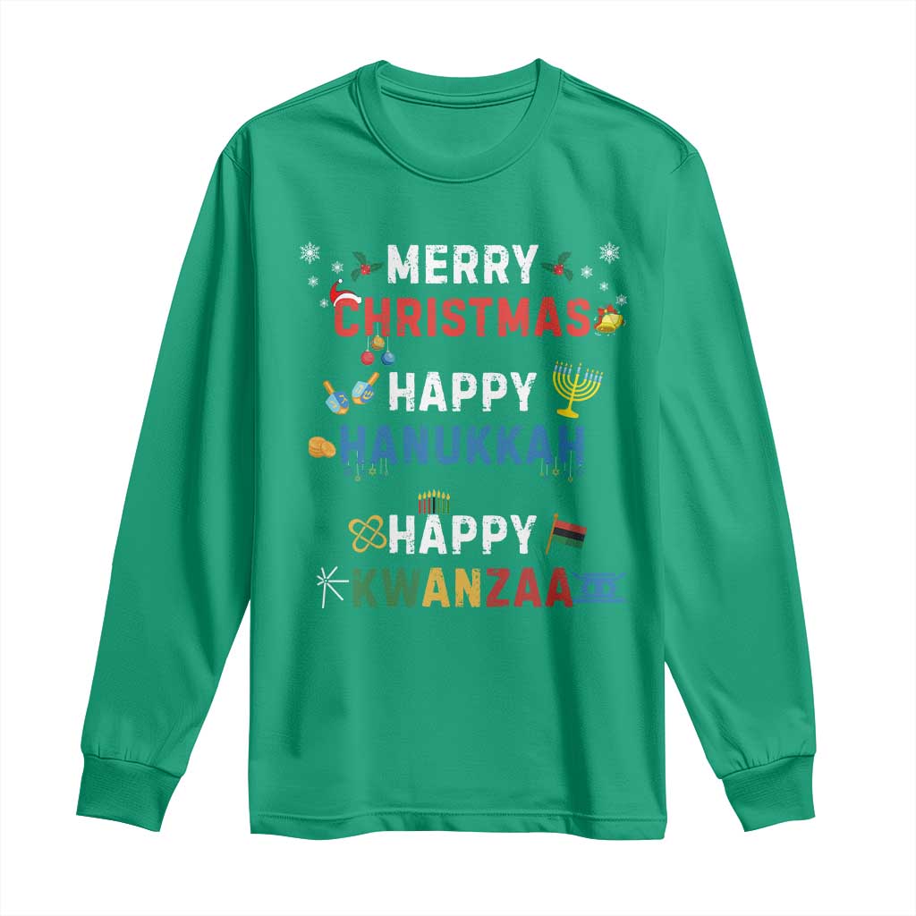 Funny Merry Christmas Happy Hanukkah Happy Kwanzaa Holiday Long Sleeve Shirt