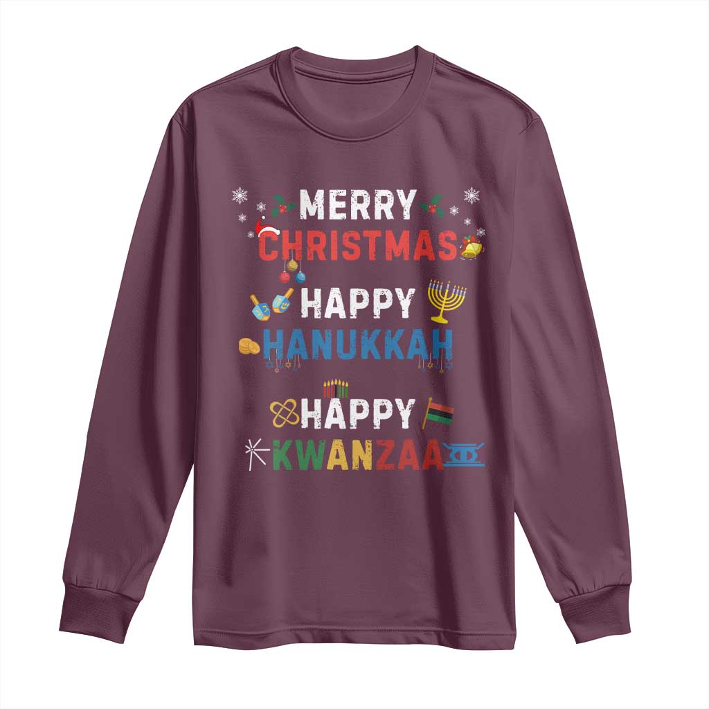Funny Merry Christmas Happy Hanukkah Happy Kwanzaa Holiday Long Sleeve Shirt