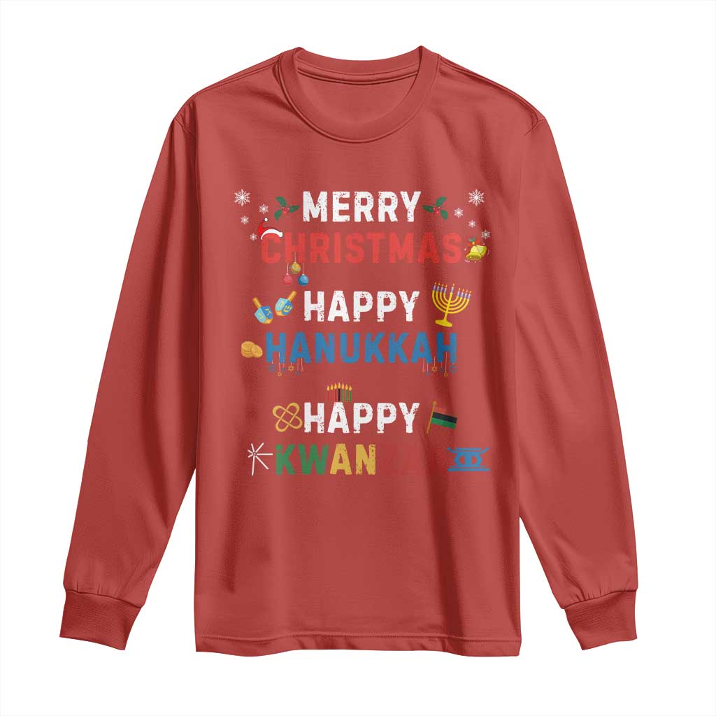 Funny Merry Christmas Happy Hanukkah Happy Kwanzaa Holiday Long Sleeve Shirt