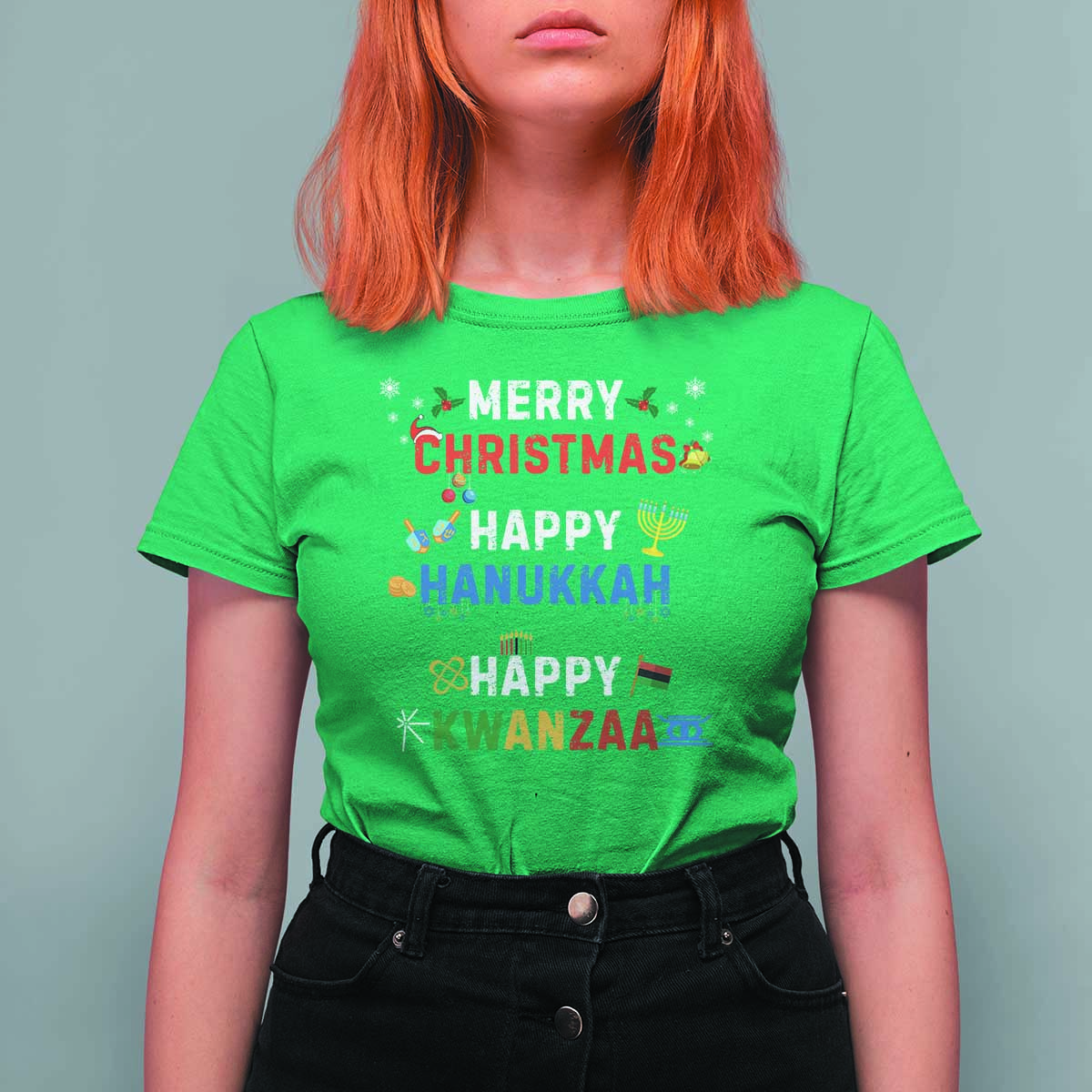 Funny Merry Christmas Happy Hanukkah Happy Kwanzaa Holiday T Shirt For Women - Wonder Print Shop