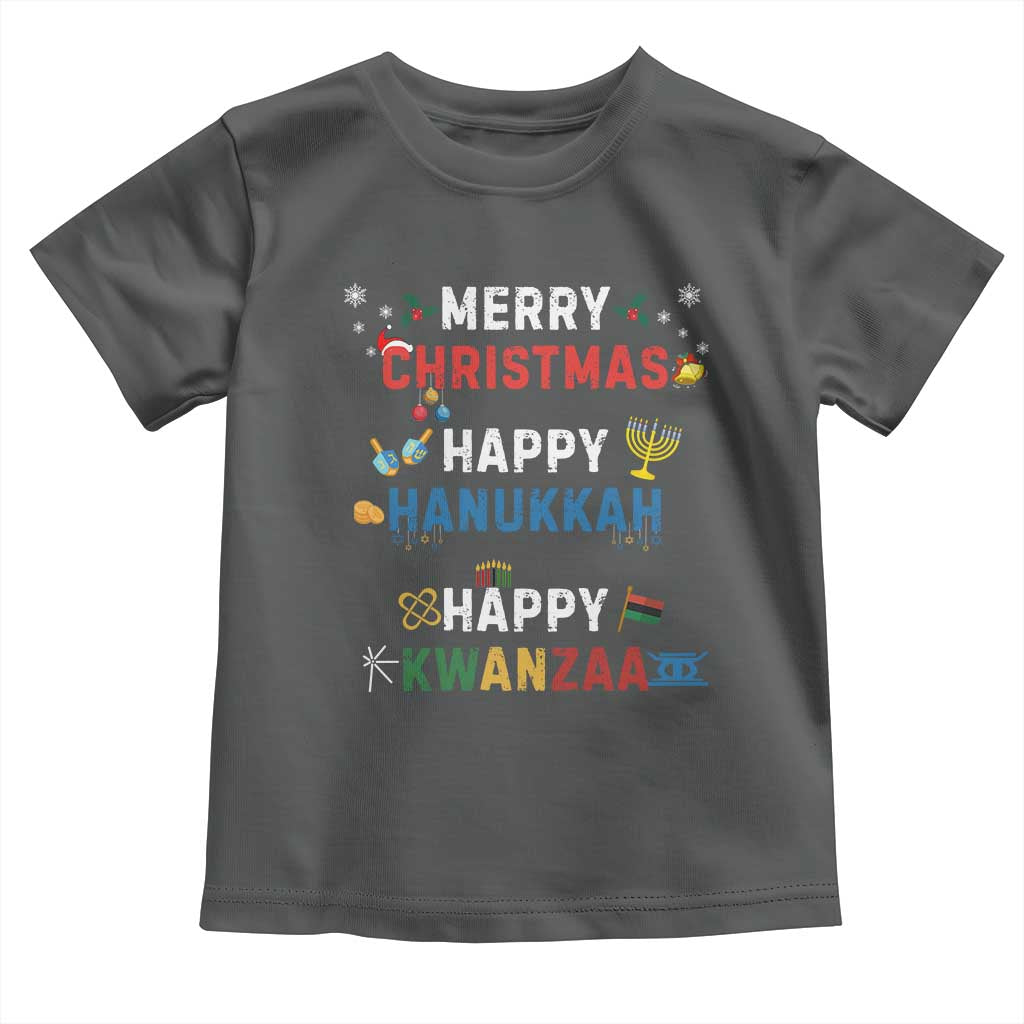 Funny Merry Christmas Happy Hanukkah Happy Kwanzaa Holiday Toddler T Shirt