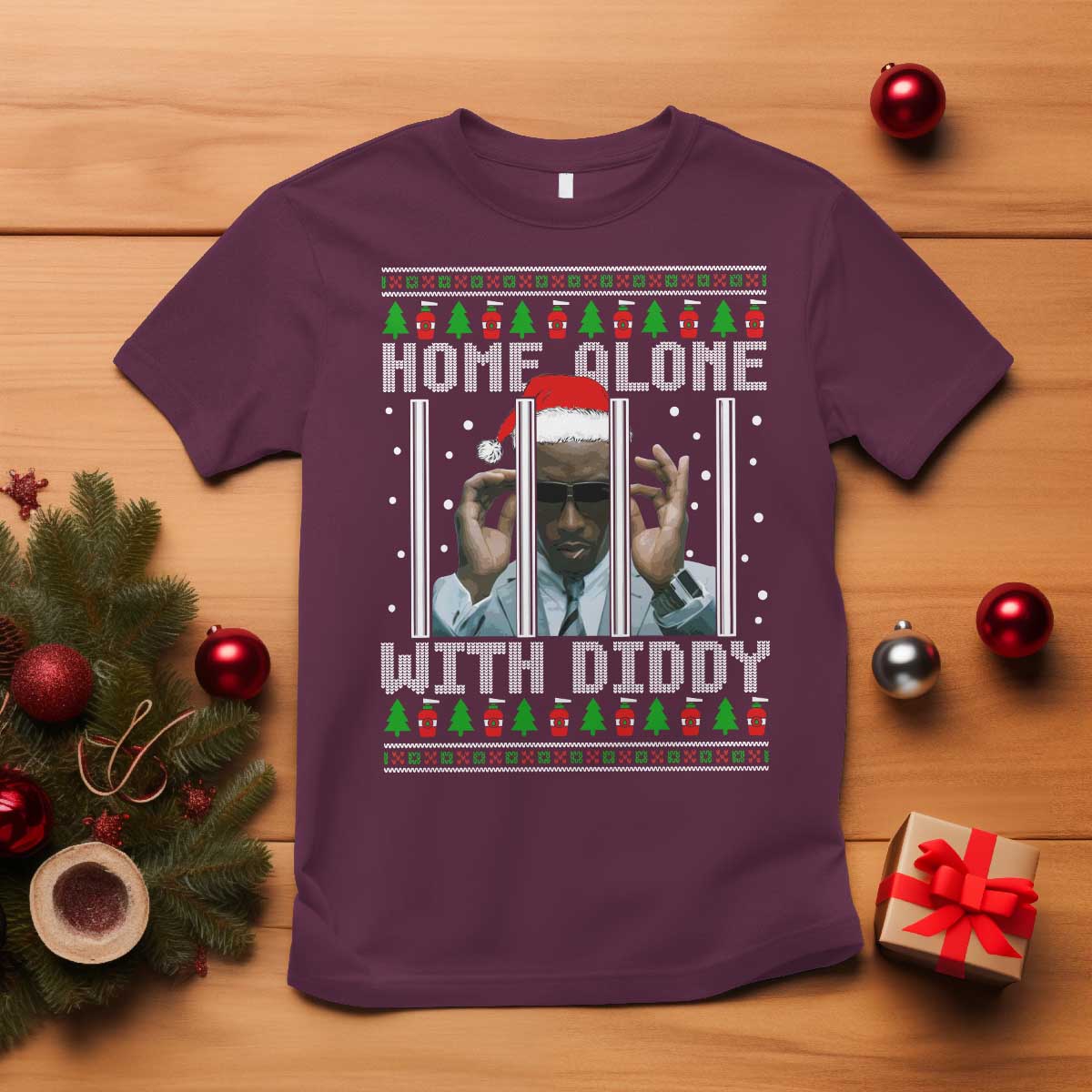 Funny Dirty Santa Diddy Christmas T Shirt Home Alone With Diddy - Wonder Print Shop