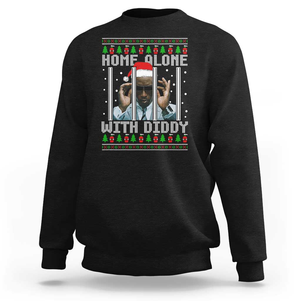 Funny Dirty Santa Diddy Christmas Sweatshirt Home Alone With Diddy - Wonder Print Shop