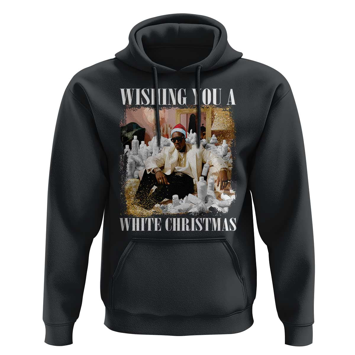 Funny Dirty Santa Diddy Christmas Hoodie Wishing You A White Christmas Santa Hat