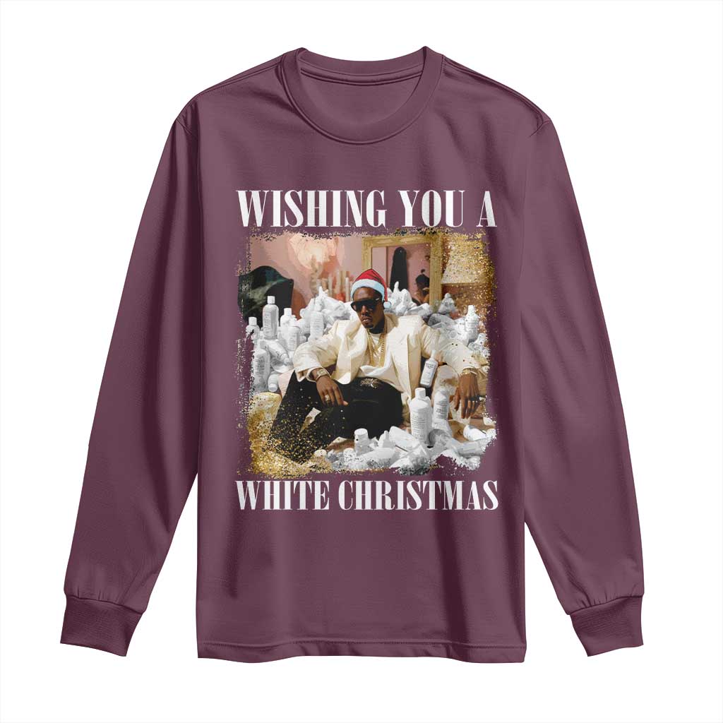 Funny Dirty Santa Diddy Christmas Long Sleeve Shirt Wishing You A White Christmas Santa Hat