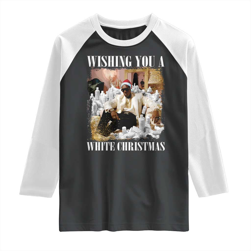 Funny Dirty Santa Diddy Christmas Raglan Shirt Wishing You A White Christmas Santa Hat - Wonder Print Shop