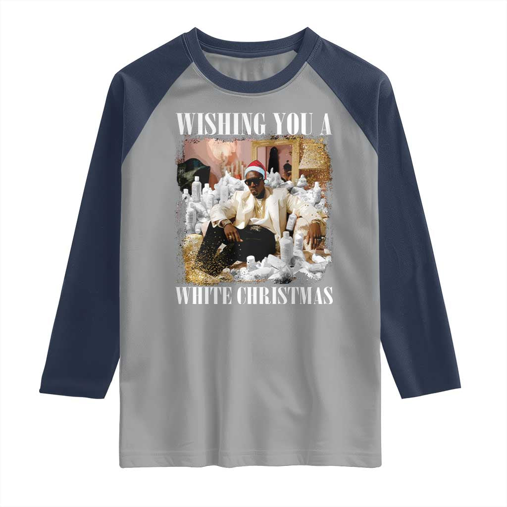 Funny Dirty Santa Diddy Christmas Raglan Shirt Wishing You A White Christmas Santa Hat - Wonder Print Shop