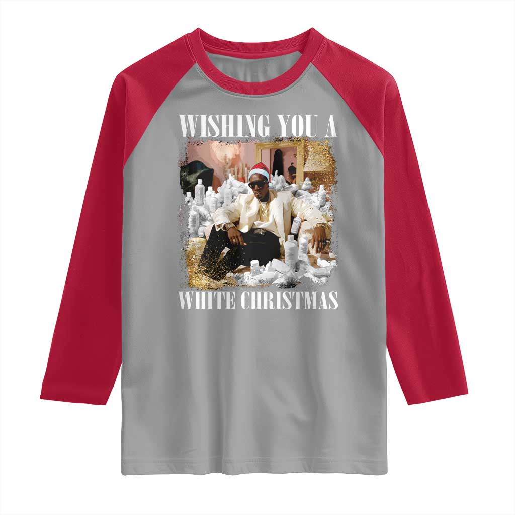 Funny Dirty Santa Diddy Christmas Raglan Shirt Wishing You A White Christmas Santa Hat - Wonder Print Shop